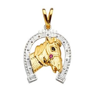 14K Tri Color Gold  CZ Horse Shoe Pendant